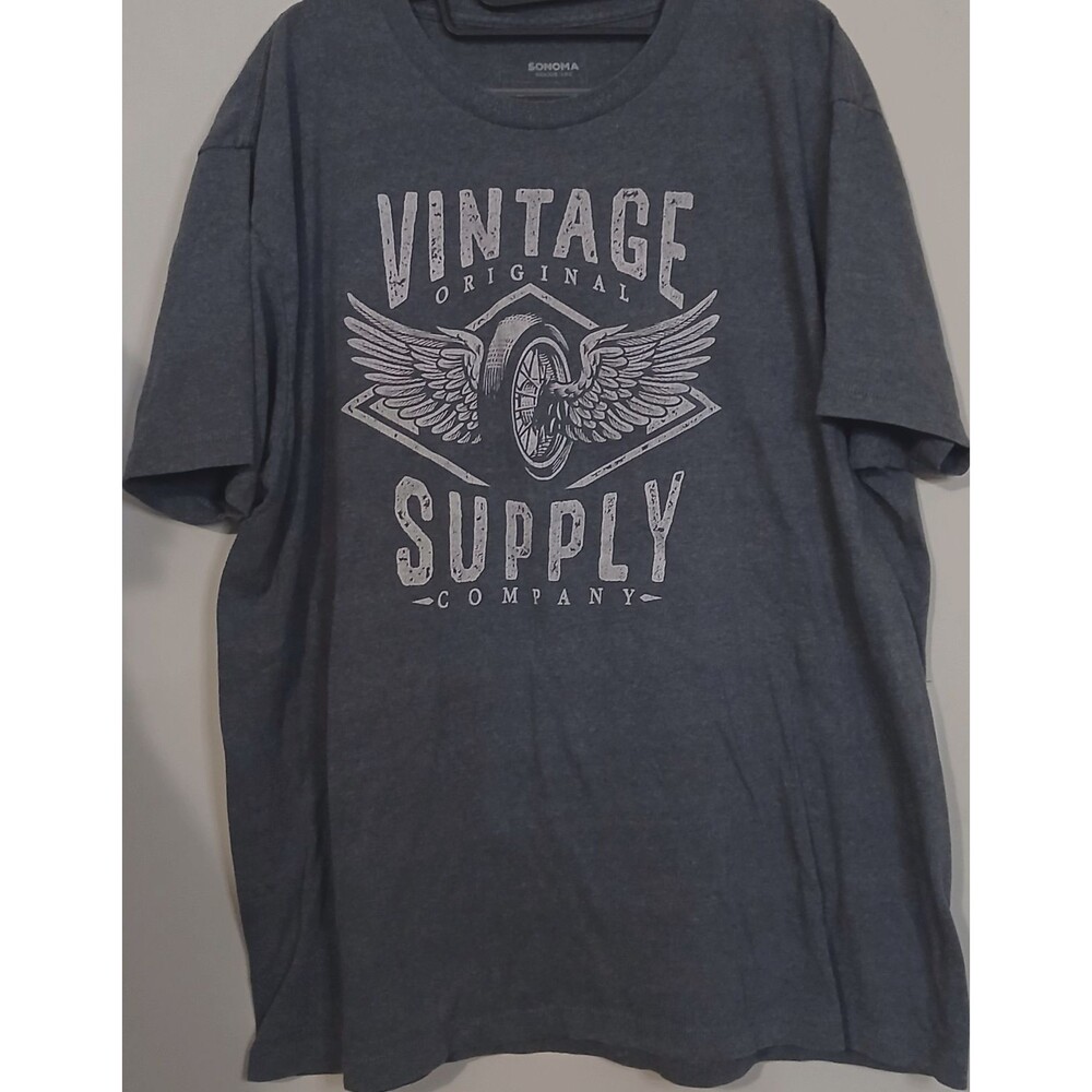 Sonoma Vintage Supply Graphic T Shirt Mens XL Gray Winged Wheel Biker Moto